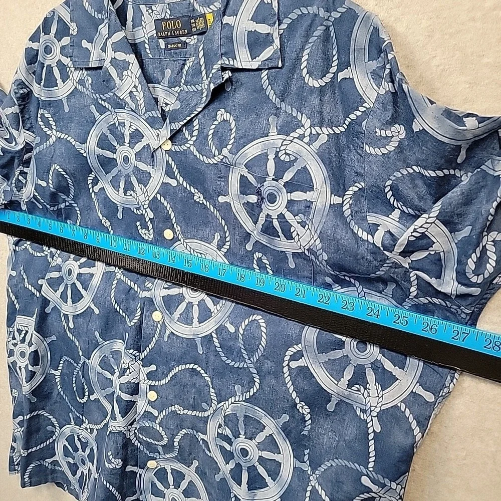 Polo Ralph Lauren Camp Shirt Mens XXL Classic Blue Nautical Ship Wheels Ropes SS